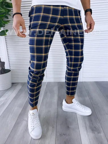 Pantaloni barbati casual regular fit bleumarin in carouri B1861 i5-3.2